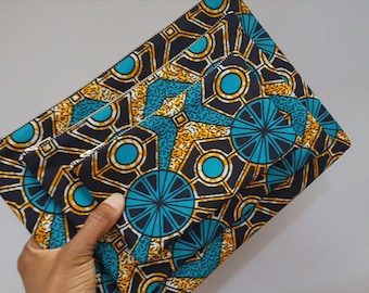 Gifts for women, Blue clutch, Blue and black African clutch, Zipper pouch, African fabric purse, Makeup bag, Ankara clutch, Cosmetic pouch