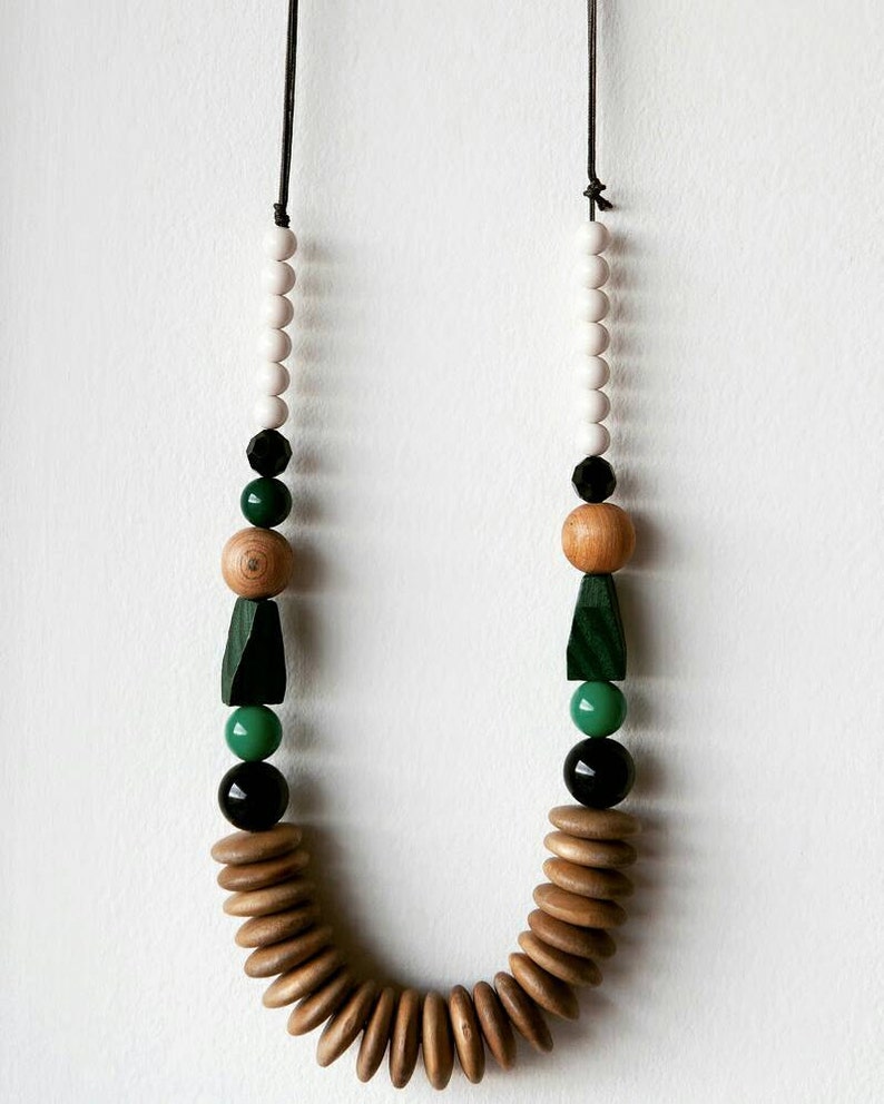 Long chunky wooden African bead necklace image 3