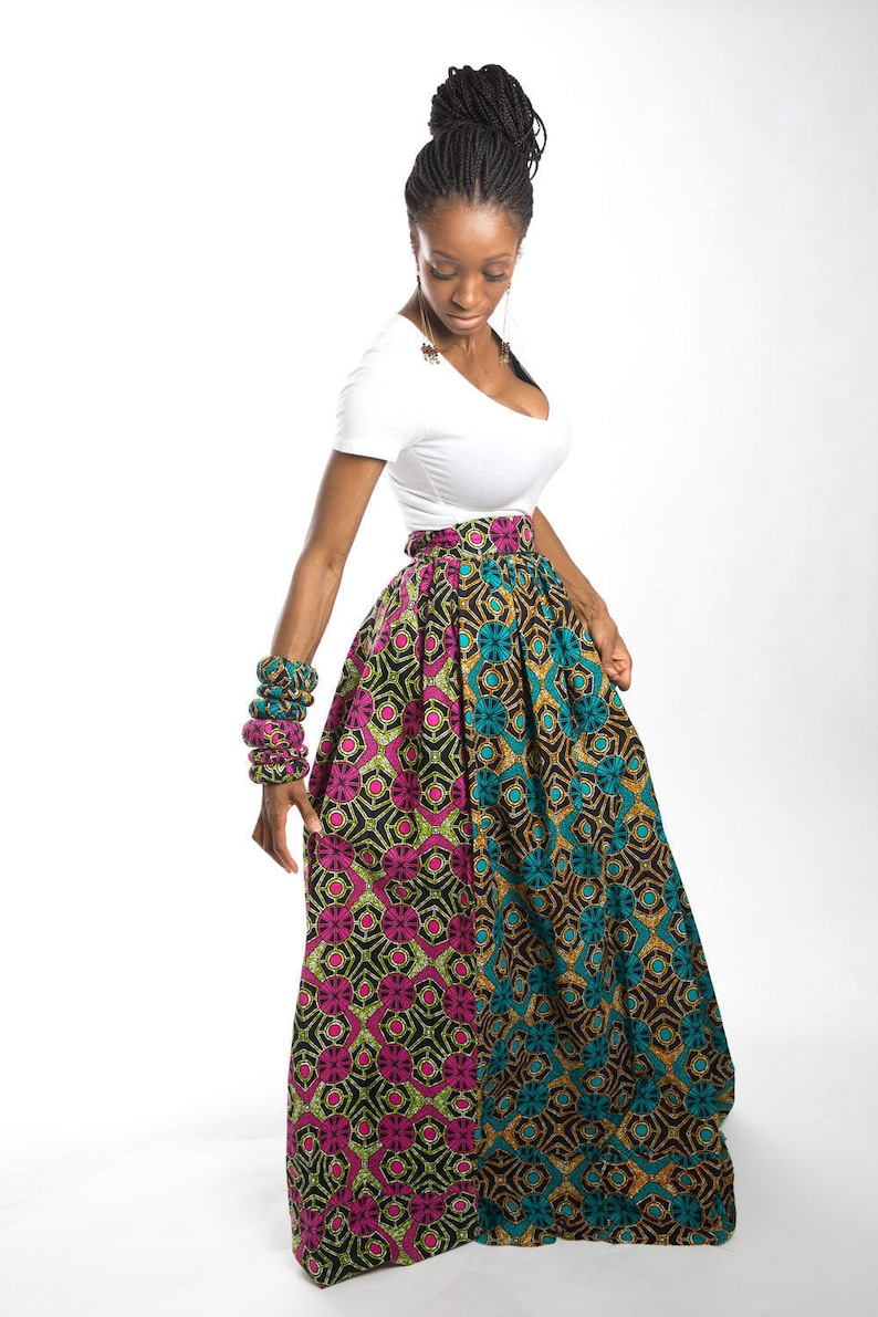 African Maxi Skirt With High Waist and Mixed Ankara Print - Etsy