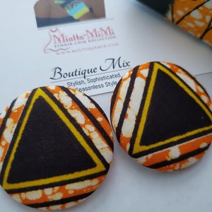 Brown Fabric Earrings, Brown Button Earrings, African Print Earrings, Fabric Button Earrings, African Earrings, African Fabric Earrings image 1