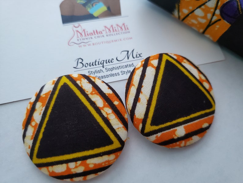 Brown Fabric Earrings, Brown Button Earrings, African Print Earrings, Fabric Button Earrings, African Earrings, African Fabric Earrings image 1