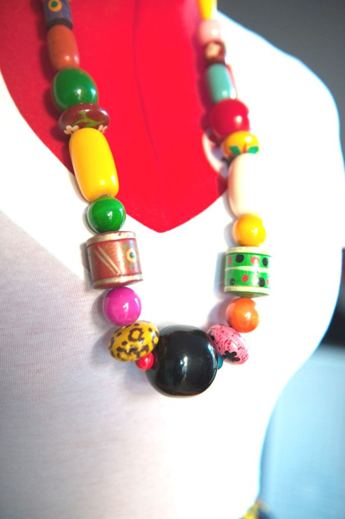 Handpainted Wood Bead Necklace, Beaded Necklace, Wood Bead Necklace ...