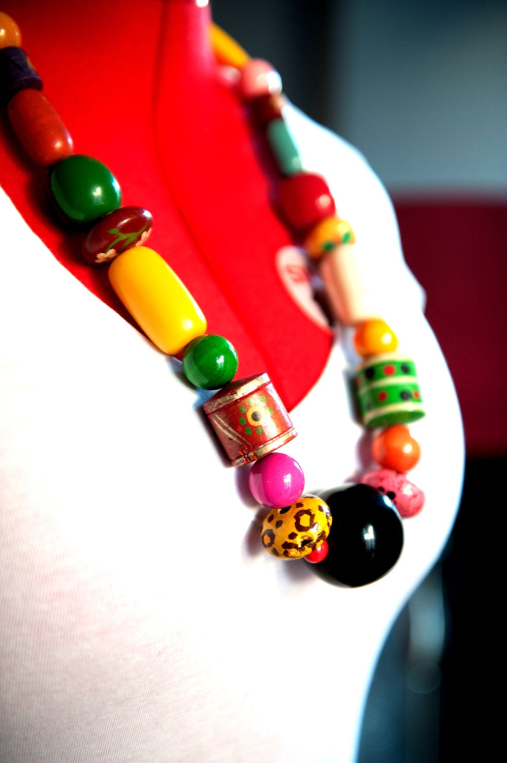 Handpainted Wood Bead Necklace, Beaded Necklace, Wood Bead Necklace ...
