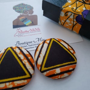 Brown Fabric Earrings, Brown Button Earrings, African Print Earrings, Fabric Button Earrings, African Earrings, African Fabric Earrings image 4