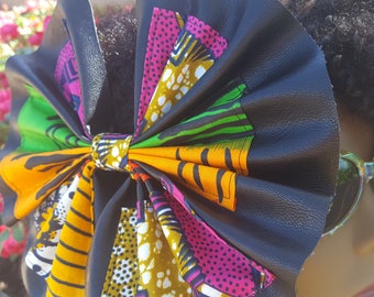 Leather and African print hair bows, Womens hair bows, Leather hair bows, Womens hair clips, Hair bows, Leather bow, Hairbow, Gifts for her