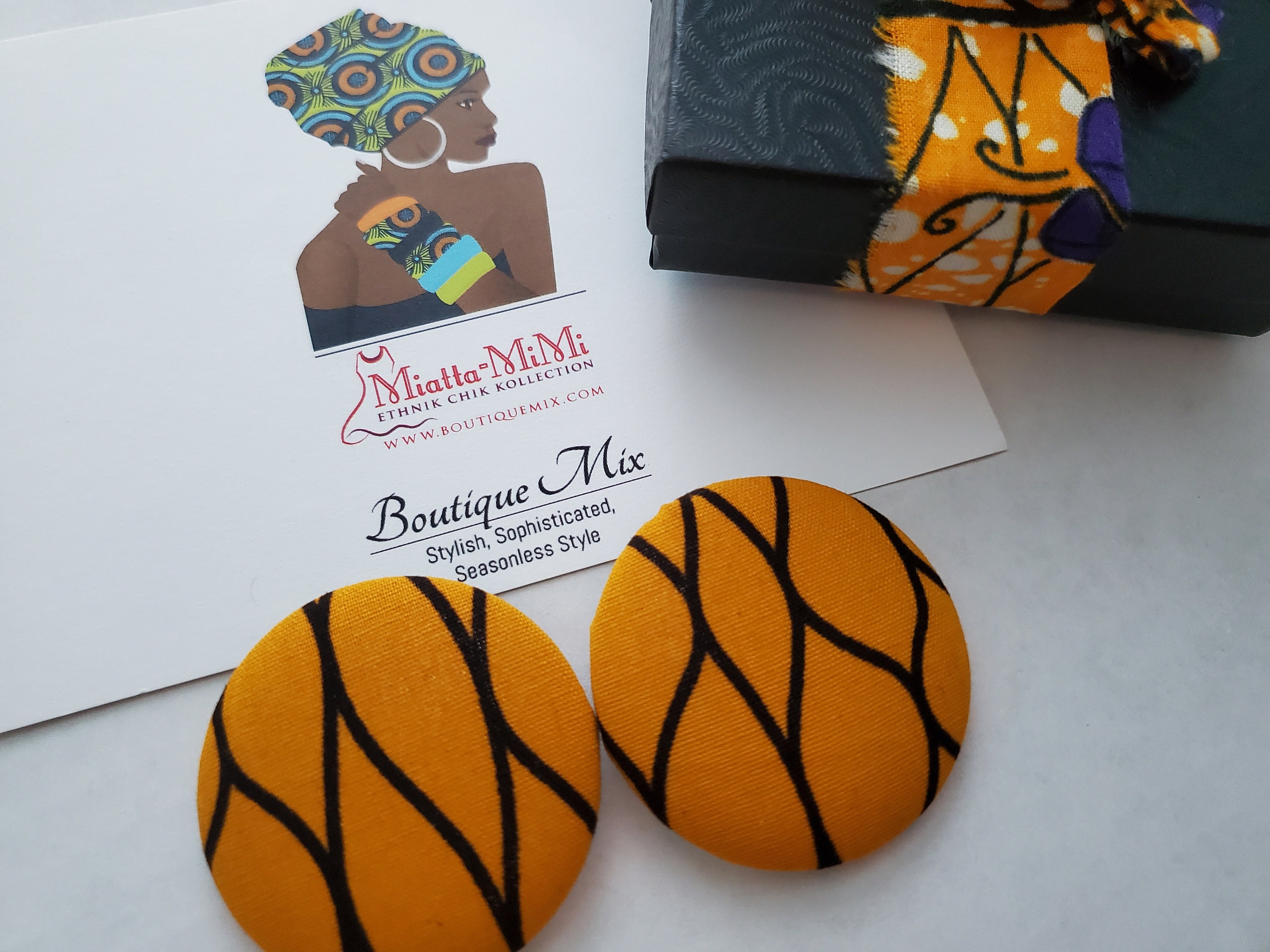 Orange Button Earrings Orange Fabric Earrings African Print Etsy UK