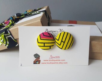 Valentines day gifts, Valentines gifts for women, Button earrings, Fabric earrings, Yellow button earrings, Yellow fabric earrings, Gifts
