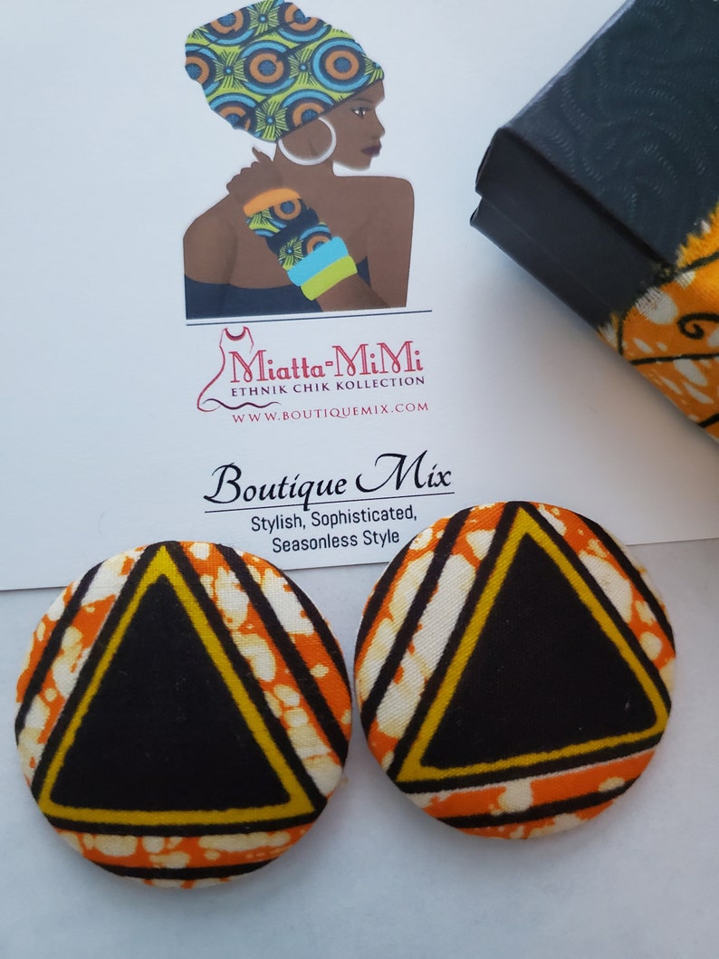 Brown Fabric Earrings, Brown Button Earrings, African Print Earrings, Fabric Button Earrings, African Earrings, African Fabric Earrings image 6