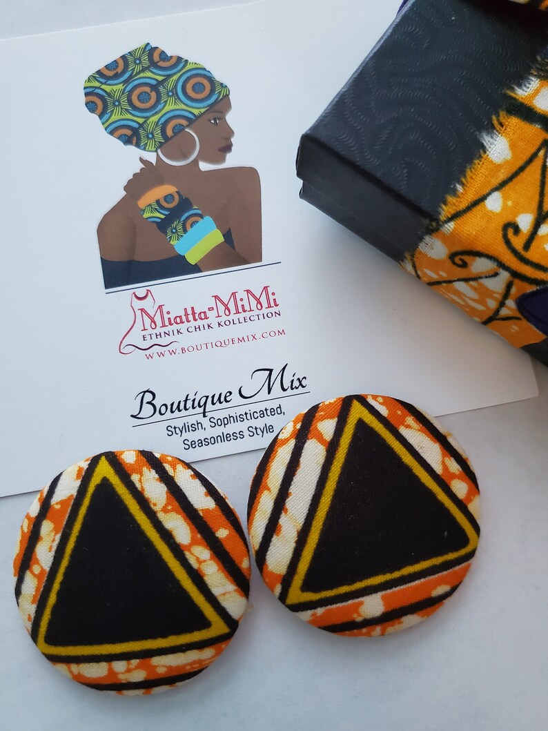 Brown Fabric Earrings, Brown Button Earrings, African Print Earrings, Fabric Button Earrings, African Earrings, African Fabric Earrings image 7