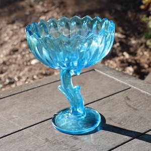 Indiana Glass Blue &#39;Tulip&#39;  or &#39;Lotus&#39; Pedestal Candy/Compote Bowl