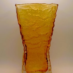 Vintage Mid Century Amber Ice Bark Vase -  8 inches tall