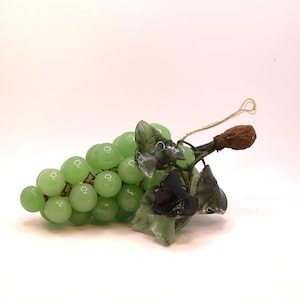 Vintage Jade Green Glass Grapes on a Stem with Leaves