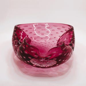 Vintage Murano Cranberry Glass Controlled Bubble Candy/Trinket Dish