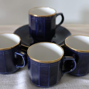 Vintage 1990&#39;s Set of 4 Goebel, Germany Espresso Cups in Stunning Cobalt Blue with gold Rims