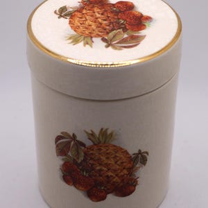 Small Lidded Canister/Preserve Pot with Pineapple and Strawberry Décor and Gold Trim