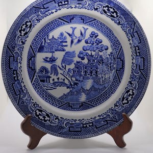 Antique Blue Willow Pattern Transferware Dinner Plates - Pre 1920's England