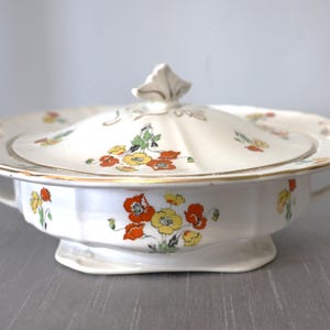 Art Deco Alfred Meakin Footed Serving Tureen with Summer Flower Pattern