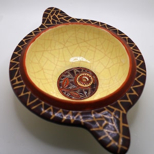 Rare Stunning Antique Longwy Atelier Primavera, Made in France Ear Bowl, Savannah Pattern
