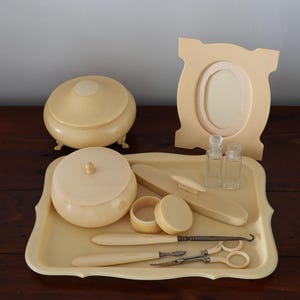 Beautiful Antique French Ivory Celluloid Dressing Set - Art Deco