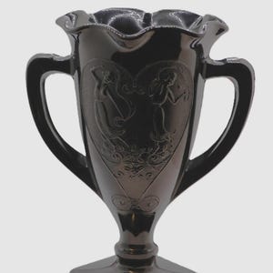Beautiful Black Amethyst Loving Cup Vase With Dancing Nymphs Scene