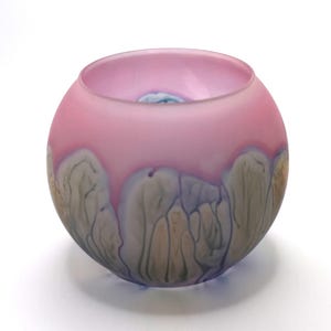 Hand painted Pink/Purple Glass Bowl or Tea Light Holder by Nouveau Art Glass Company - 5 inches round
