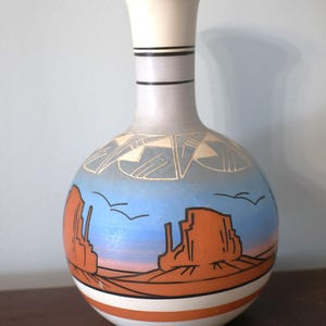 Southwestern/Native American Pottery Vase with Red Rocks Scene