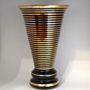 Gorgeous Art Deco Black Glass with Gold Horizontal Painted Stripes
