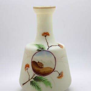 Vintage Hand Painted Custard Glass Vase - Glows Under UV Light due to Uranium