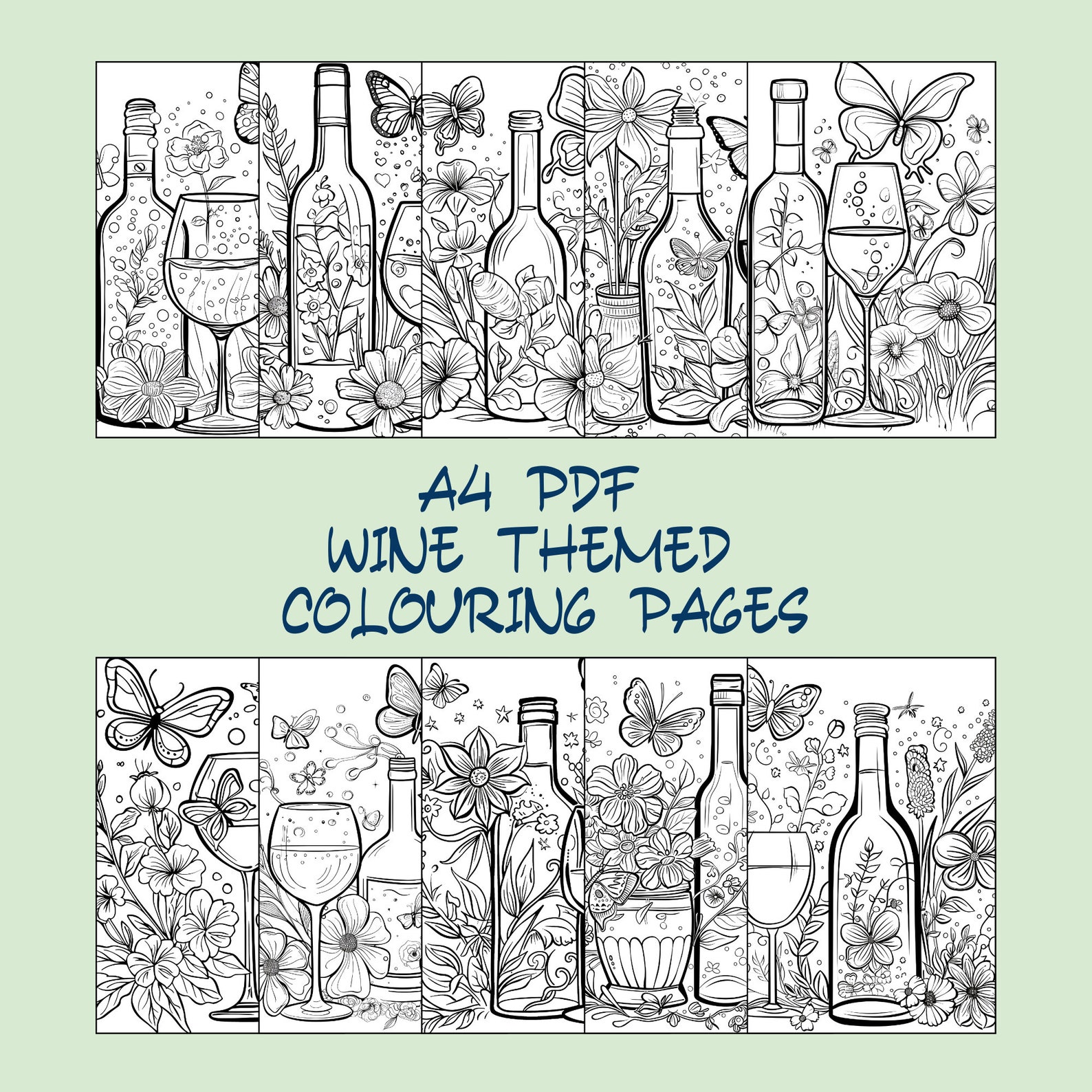 Wine Themed Colouring Pages PDF | 10 Elegant Printable Colouring Sheets ...