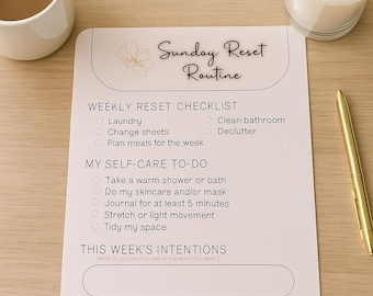 Sunday Reset Routine Printable | Self-Care Planner Page | Weekly Reset Checklist | Mindful Productivity Journal | Wellness Tracker