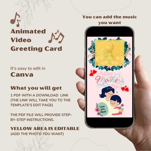 Happy Mother's Day bewerkbare videowenskaart, geanimeerde e-card voor Happy Mother's Day, afdrukbare en bewerkbare sjabloon