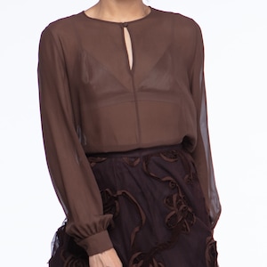 Valentino 1990s Brown Silk Chiffon Blouse