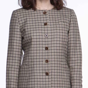 Escada 1980s Khaki Houndstooth Gingham Jacket