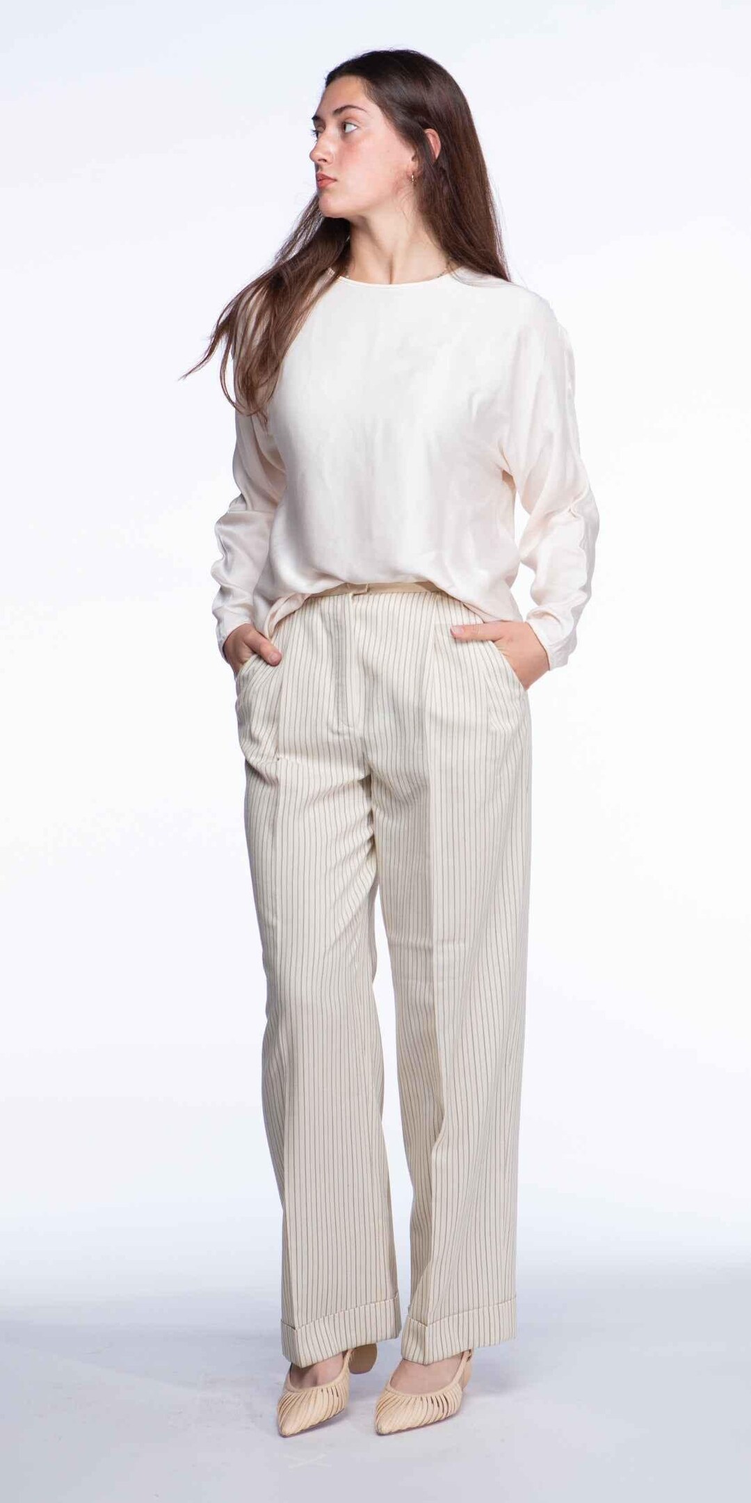 パンツ 90s Valentino stripe slacks 90s Valentino stripe slacks Valentino 1990s Cream Stripe Trousers