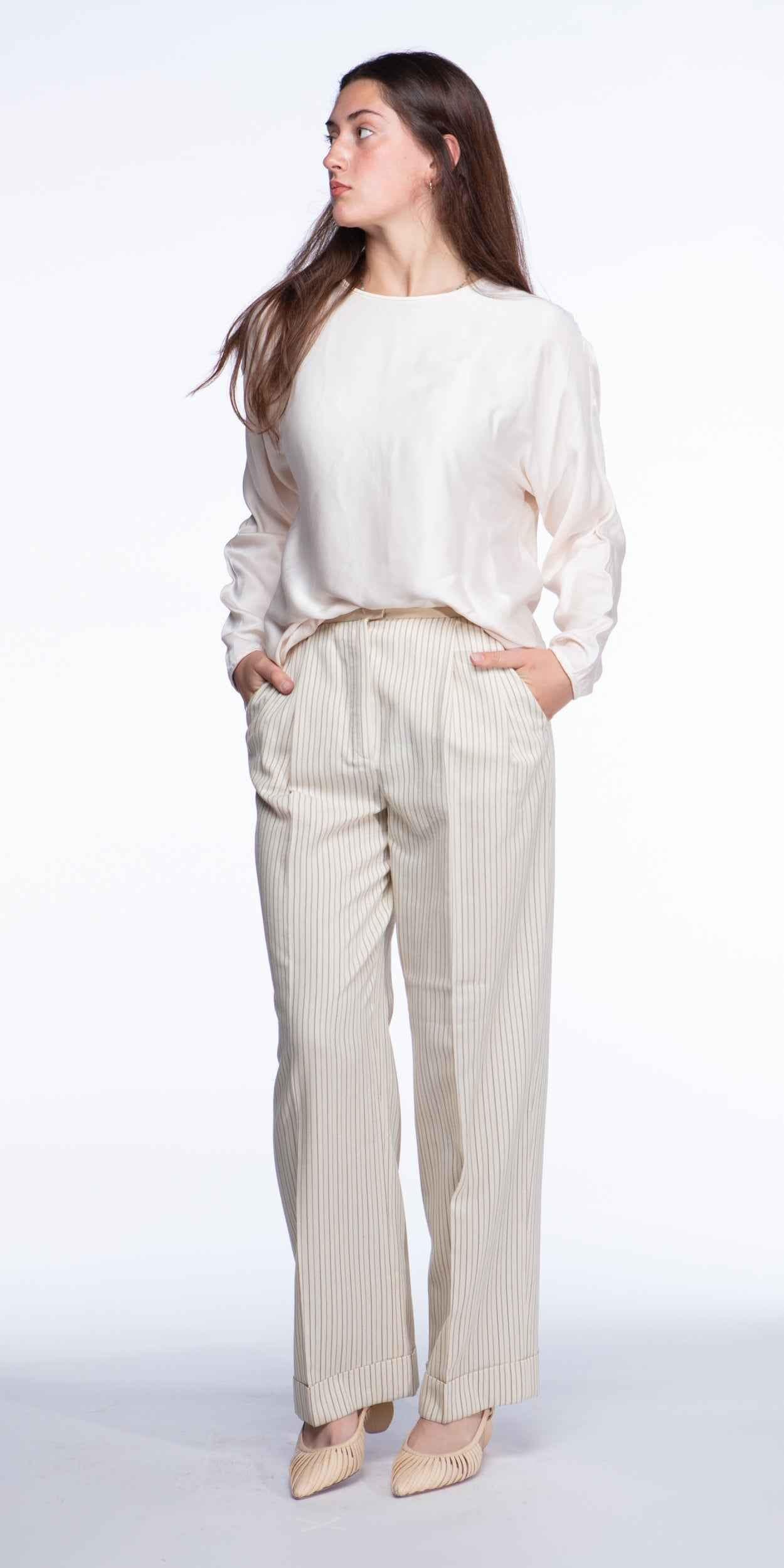 パンツ 90s Valentino stripe slacks Valentino 1990s Cream Stripe Trousers - Etsy