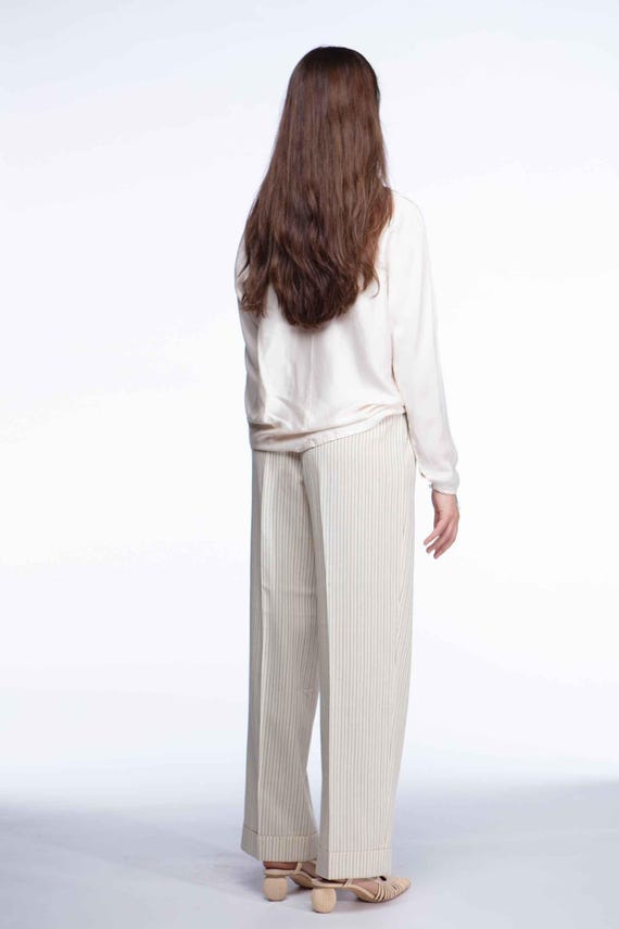 Valentino 1990s Cream Stripe Trousers - Etsy