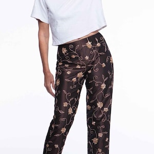 Chetta B Chocolate Floral Silk Pants