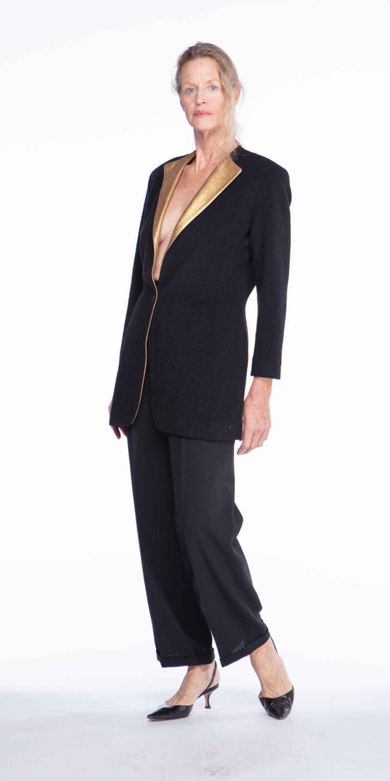 Donna Karan 1980s Black Wool Gold Lapel Blazer - Etsy Israel