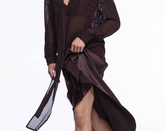 Chetta B. 1990s Chocolate Silk Charmeuse Asymmetric Bias Cut Skirt