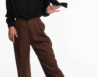 Pantalones plisados de lana marrón jaspeado de Emanuel Ungaro, años 80