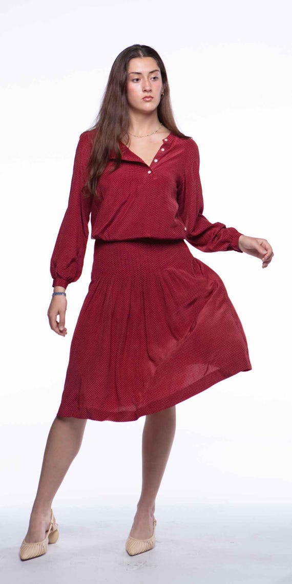 cacharel silk dress Cacharel 1970s-1980s Rasberry Silk Printed Dress