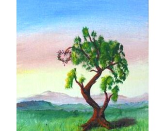 Tree with hanging heart wreath original painting