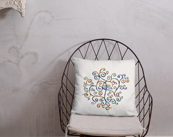 Tangled Hearts rainbow scrolls pillow