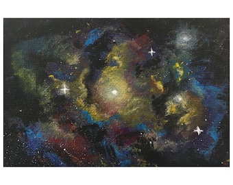 Space nebula original small acrylic painting sparkling glitter