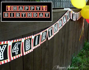 Movie Night Banner - INSTANT DOWNLOAD Includes 2 banners: "Happy Birthday" Ages 1-10 + "Movie Night" Red and Black- DIY Printable Files