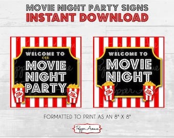 INSTANT DOWNLOAD Movie Night Welcome Signs - Red and Black - DIY Printable Files