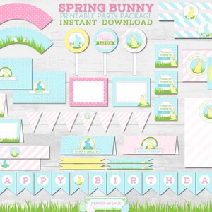 Bunny Party Package - Instant Download - Easter Bunny Party, Egg Hunt, Easter Birthday, Easter printables - Printable PDF File