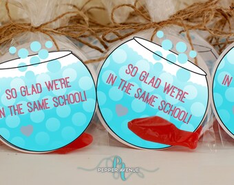 Back to School 'So glad we're in the same school' - Fish Bowl Favor Bag Inserts - Class Favor Bags - DIY Printable File INSTANT DOWNLOAD
