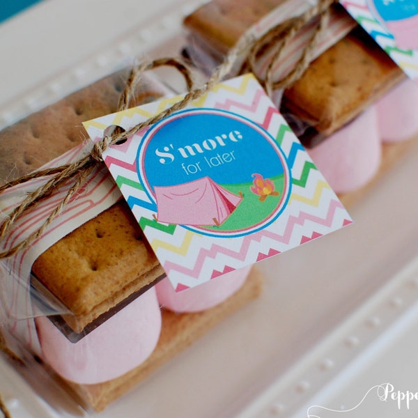 S'mores Favor Tags 'S'more for Later' -camping, glamping, sleepover - Instant Download DIY Printable PDF File