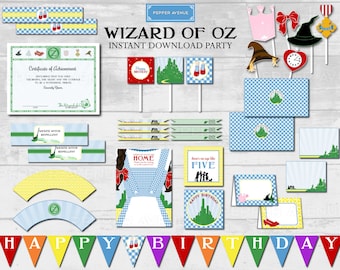 Wizard of Oz Instant Download Party- Dorothy, Ruby Slippers, Yellow Brick Road, Scarecrow, Wicked Witch, Lion, Tinman - Printable PDF Files